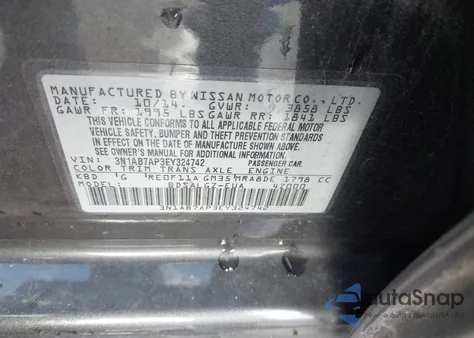 2014 Nissan Sentra Sl from USA, damaged, VIN 3N1AB7AP3EY324742